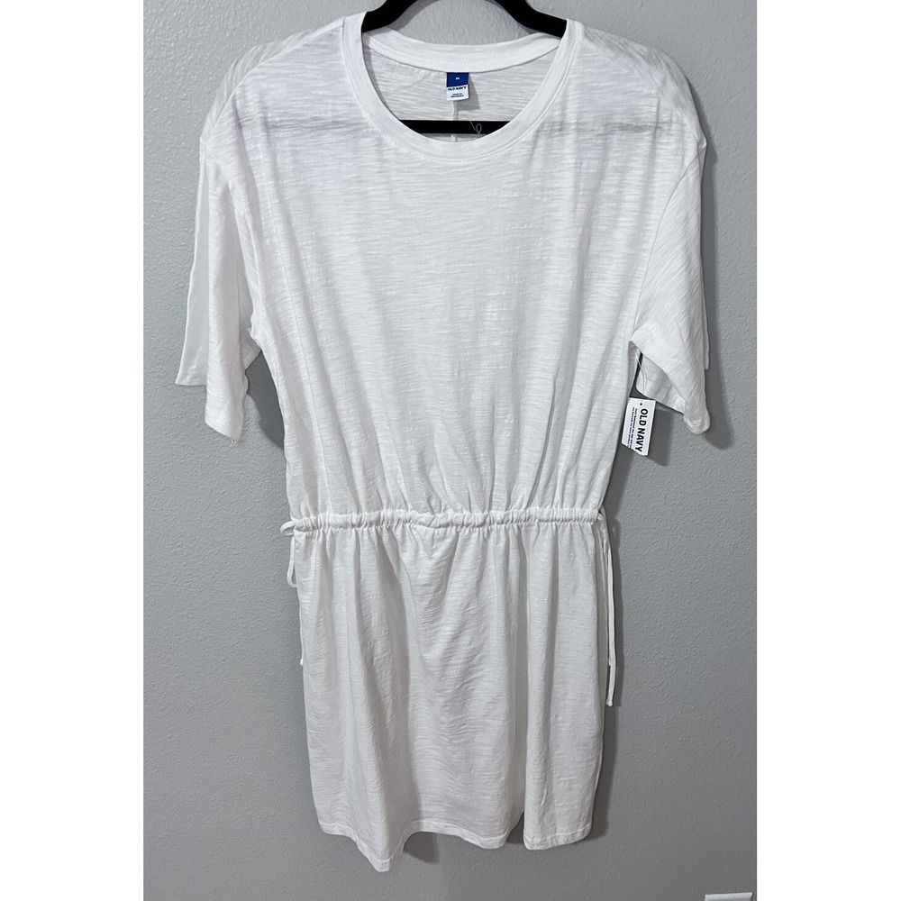 Old Navy Dress M Short Sleeve‎ Waist Tie Cotton Blend Womens White NWT